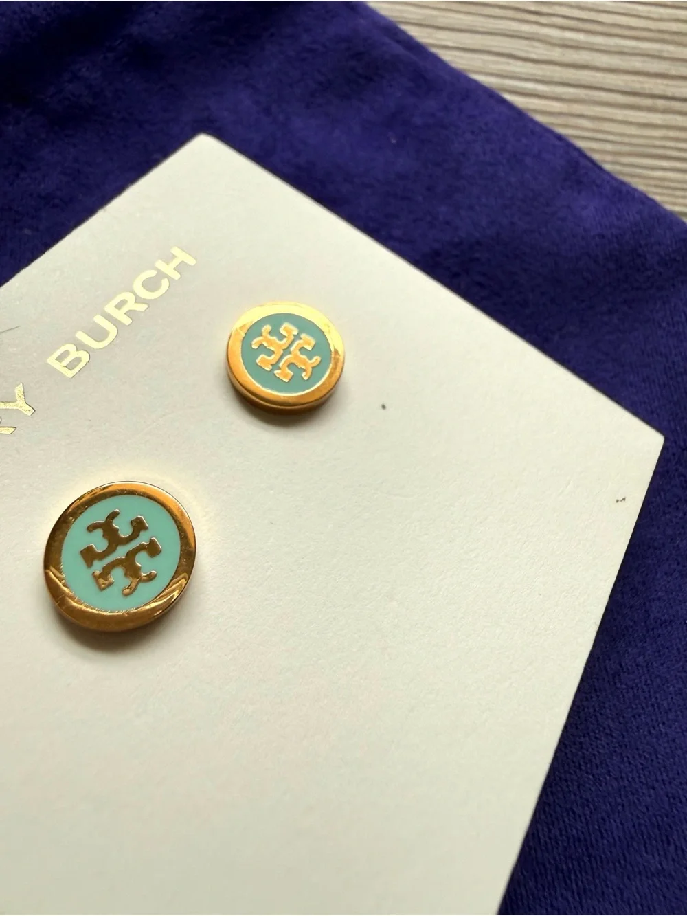 New Tory Burch Turquoise Enamel Logo Stud Earrings